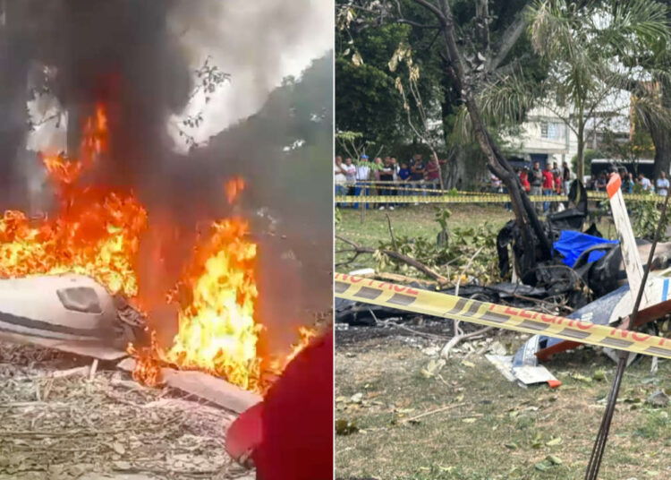 Se estrella una avioneta de la Fuerza Aérea Colombiana en una calle de la ciudad de Cali