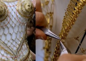 Miley Cyrus que usó un vestido de 14.000 alfileres en los Grammy