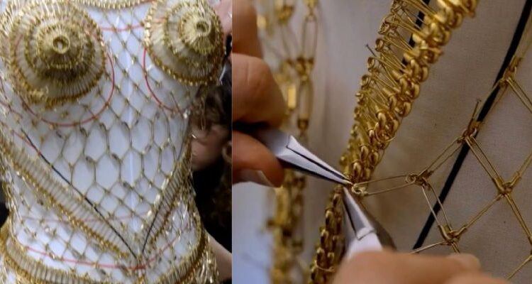 Miley Cyrus que usó un vestido de 14.000 alfileres en los Grammy