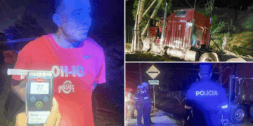 Capturan a conductor panameño de rastra por manejar ebrio y chocar contra postes eléctricos