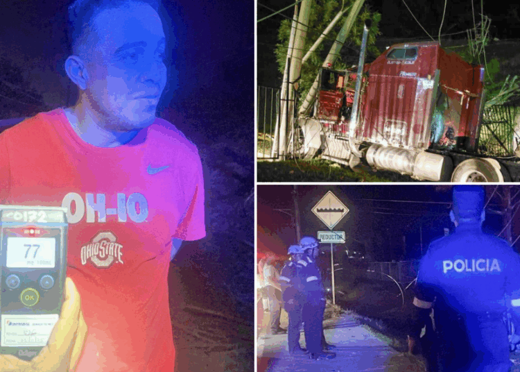 Capturan a conductor panameño de rastra por manejar ebrio y chocar contra postes eléctricos