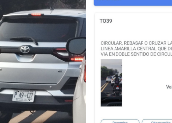 Sancionan a conductor por irrespetar doble línea amarilla